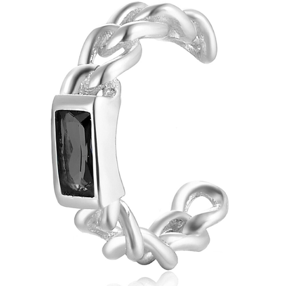 Geometric Rectangle Fashionable Silver Ear cuff Clip with S925 Silver Chain
